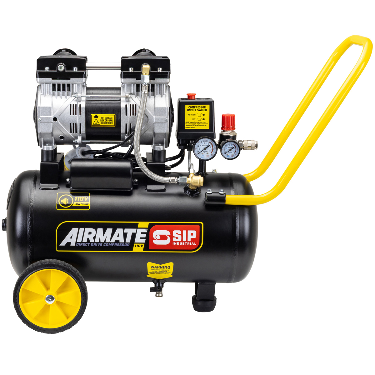SIP AIRMATE® 110V 24L 2hp Low Noise Oil-Free Direct Drive Compressor